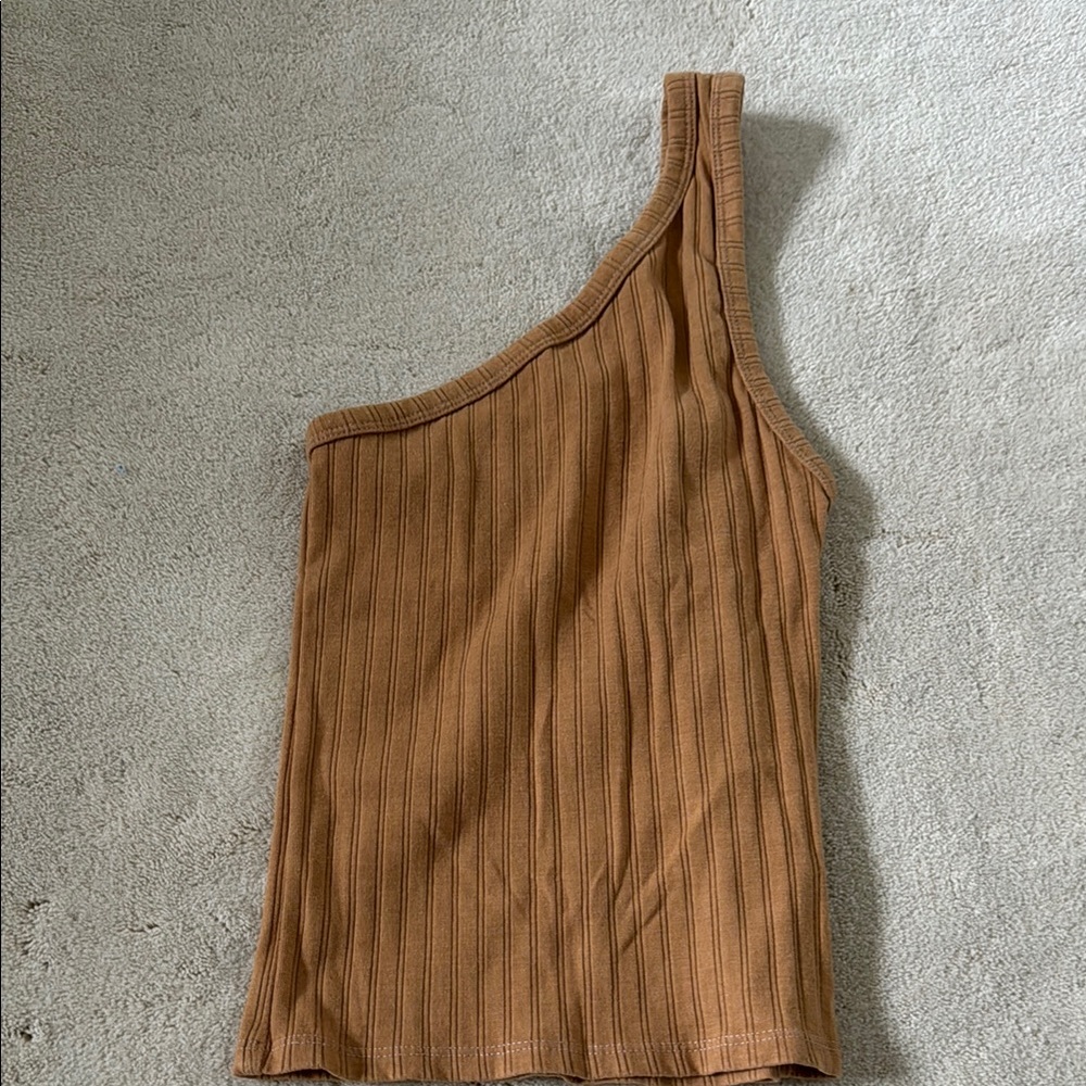 One-Shoulder Tan Ribbed Dress